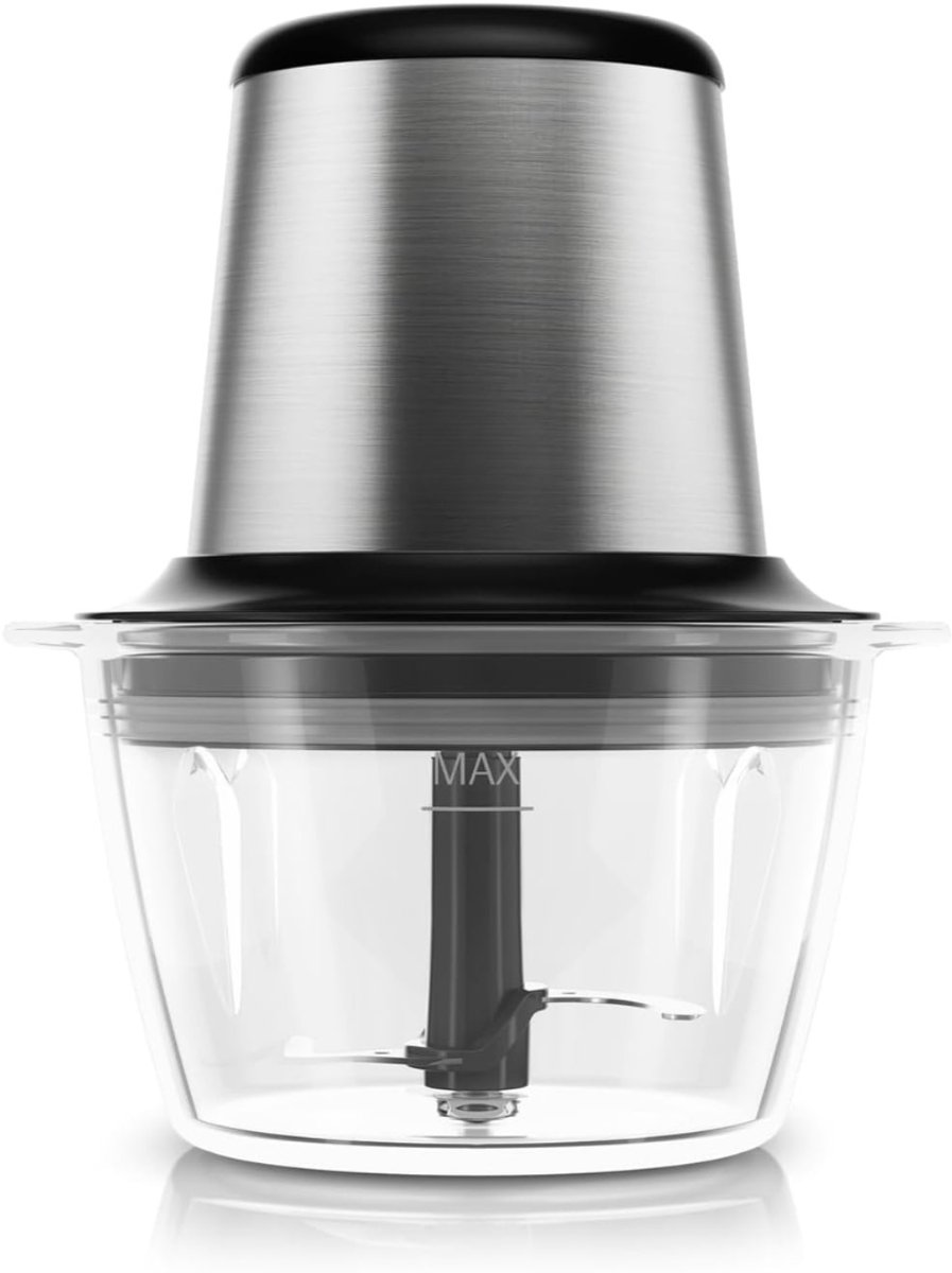Aura® Groentesnijder Electrisch - Groentesnijder Machine - Elektrische Groentesnijder Handmatig - Foodprocessor - Uiensnijder – Vleesmolen – Gehaktmolen - RVS Top Kwaliteit - Zilver/Zwart - 16cm x 20cm x 22cm