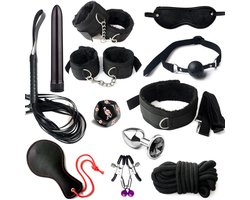 Aura® Sex Toys voor Koppels - 8 Delen Set - SM Pakket - Bondage - Vastbinden - Kit - Startset - Handboeien - Zwart - 25cm x 17cm x 7cm -