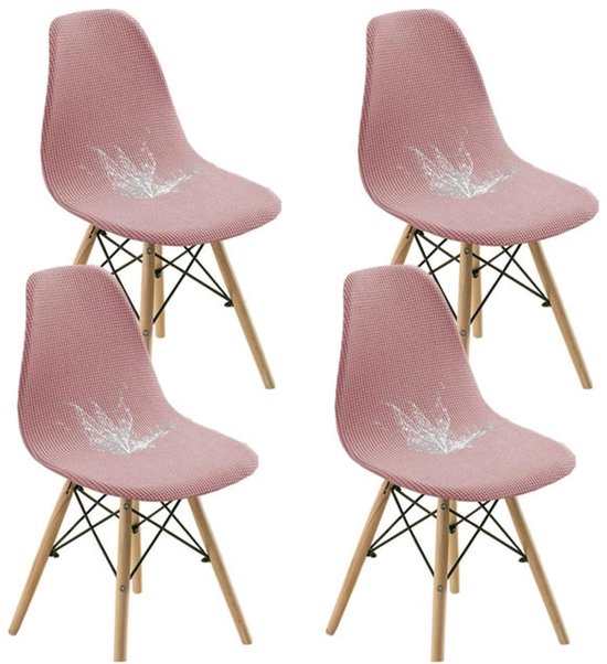 Un ensemble de 4 housses de chaise jacquard amovibles et élastiques pour chaise de salle à manger, rose