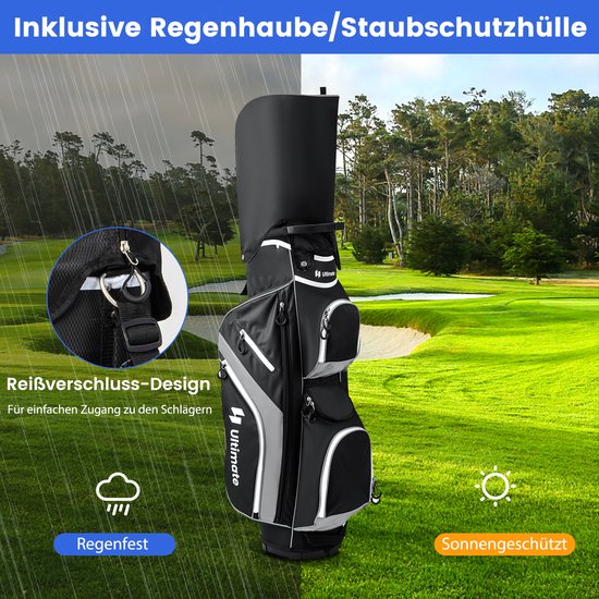 COSTWAY Lichte golftas, draagbare golftas met 14 onderverdelingen, golftas, waterafstotend, met regenhoes, 9 zakken, koeltas en parapluhouder, cadybag voor heren en dames — afbeelding 5