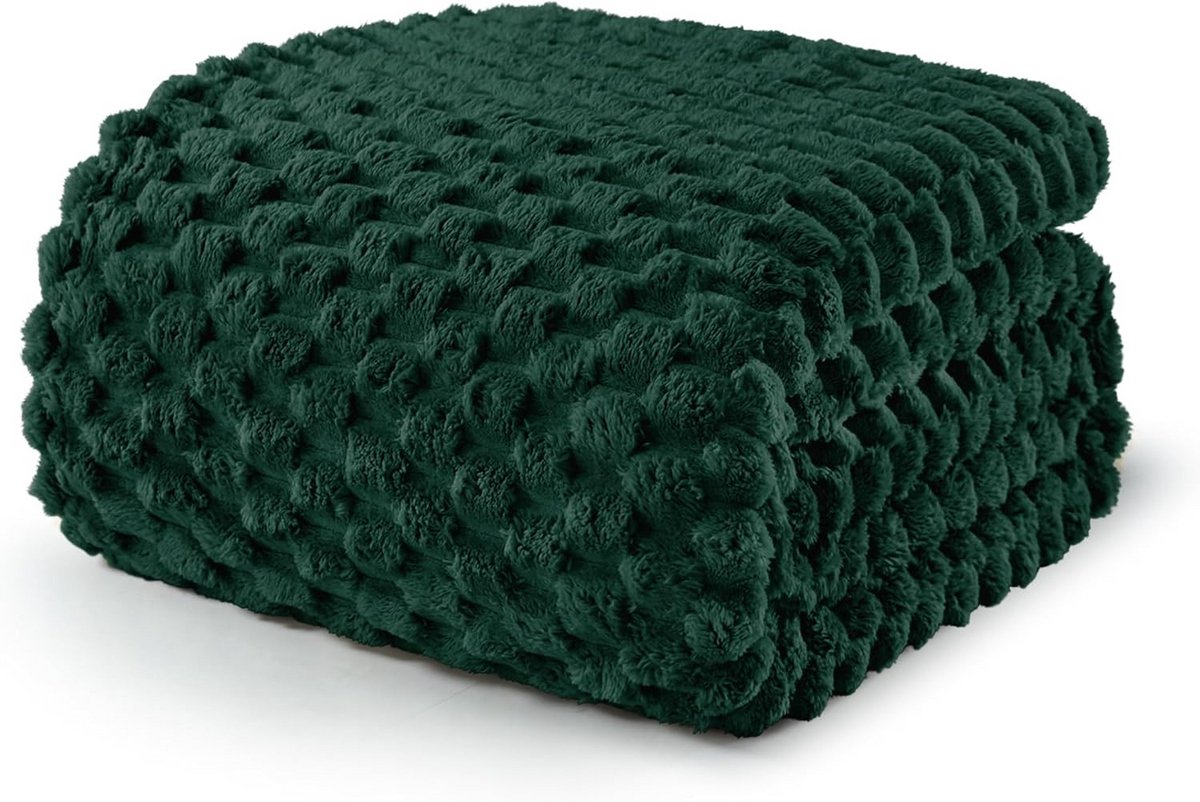 Zachte fleece deken 152 x 203 cm - Stijlvolle jacquard fluwelen deken voor het hele seizoen in bosgroen