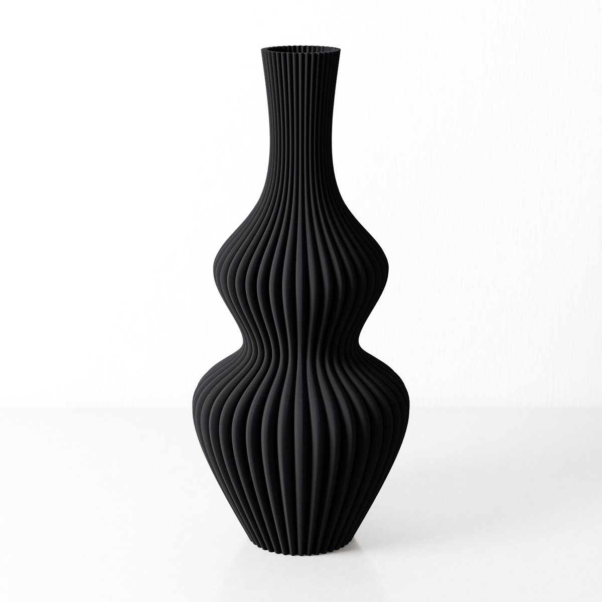 Fleuriek kleine Vaas - Zwart - H30 cm - Vaas voor zijden bloemen - Moderne decoratieve vaas gemaakt van duurzaam kunststof - Geribbelde vaas