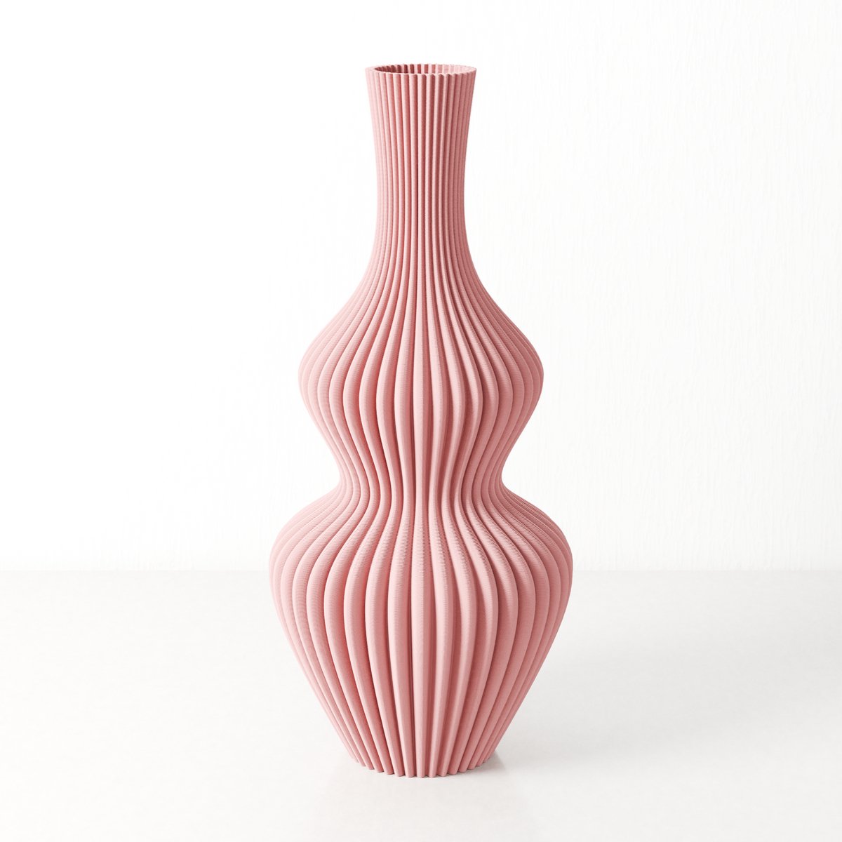 Fleuriek moderne Vaas - Roze - H40 cm - Vaas voor zijden bloemen - Moderne decoratieve vaas gemaakt van duurzaam kunststof - Geribbelde vaas