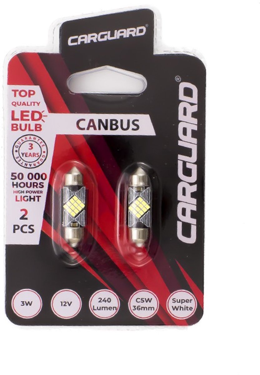 2x LED Autolamp Sofit 39mm Canbus - 240 Lumen 6000K - 12x SMD 3W 12V - Lange Levensduur 50.000u - Set van 2 - Helder Wit Licht [50780]
