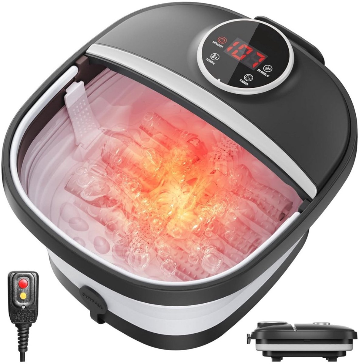Opvouwbare hydromassage voetenbad met warmte en bubbelfuncties