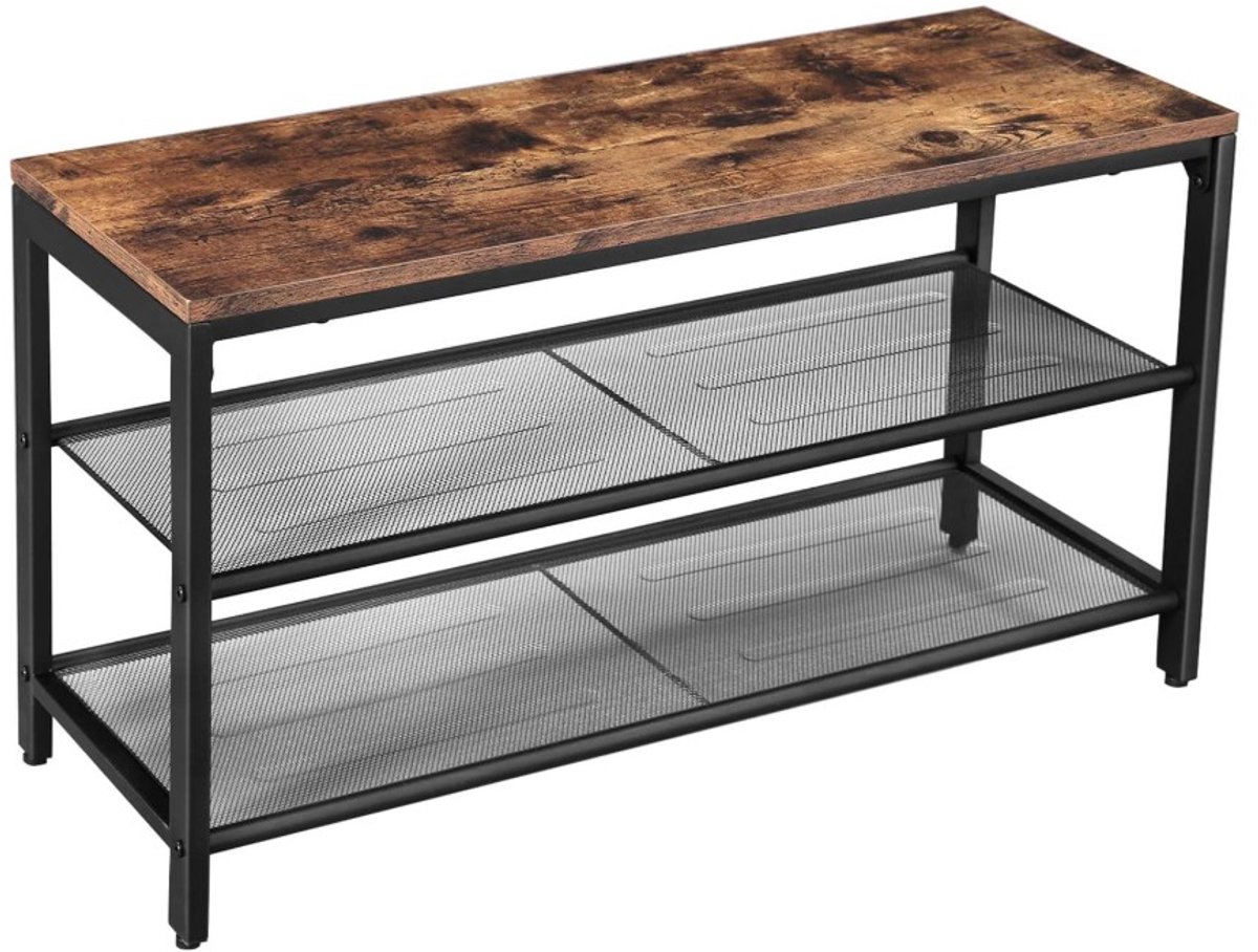 MIRA Home - Schoenenrek - Schoenen opbergsysteem - Industrieel - Metaal/Hout - Bruin - 80x30x44.5