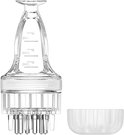 Transparante vloeistofapplicator met schaalverdeling (1-3ml) en 7 rollers, met een wit kommetje.