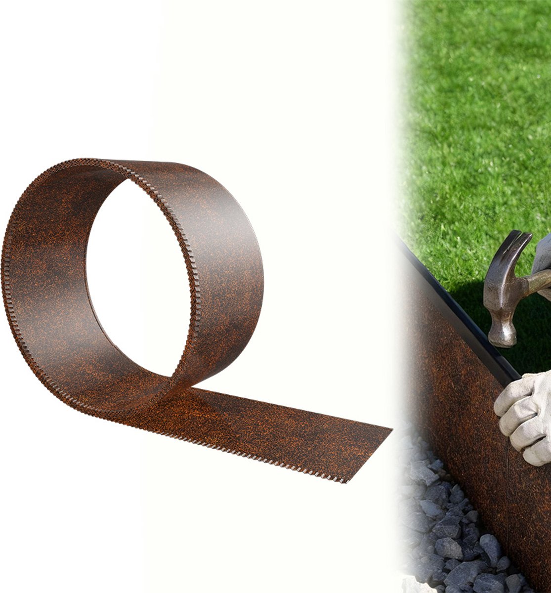 Aufun 5 Meter Gazonrand - Hoogte 15 cm - Roestkleurig - Metalen Gazonrand - Geschikt Voor Tuinen, Binnenplaatsen, Bloembedden