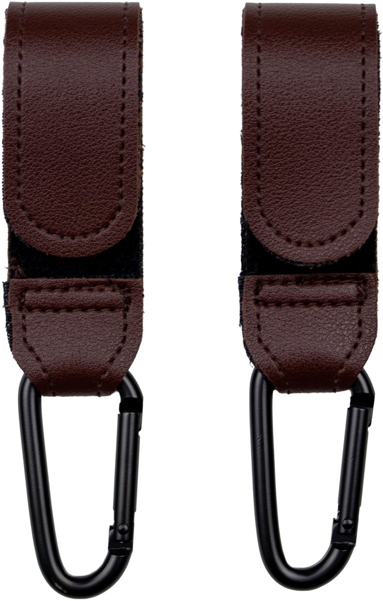 Honeybears – Kinderwagen tassenhaken – Tassenhanger - Leren haakjes voor tassen – Buggy haakjes – Set van 2 - Donkerbruin