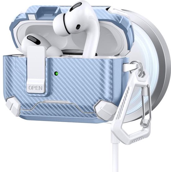 Telestore - AirPods Pro 3 Carbon hard case cover - Carbon hybride licht blauw hoesje Beschermhoes - AirPods pro 3 Cover - hoesje geschikt voor Apple Airpods pro 3 - licht blauw - Carbon hard cover - met MagSafe functie