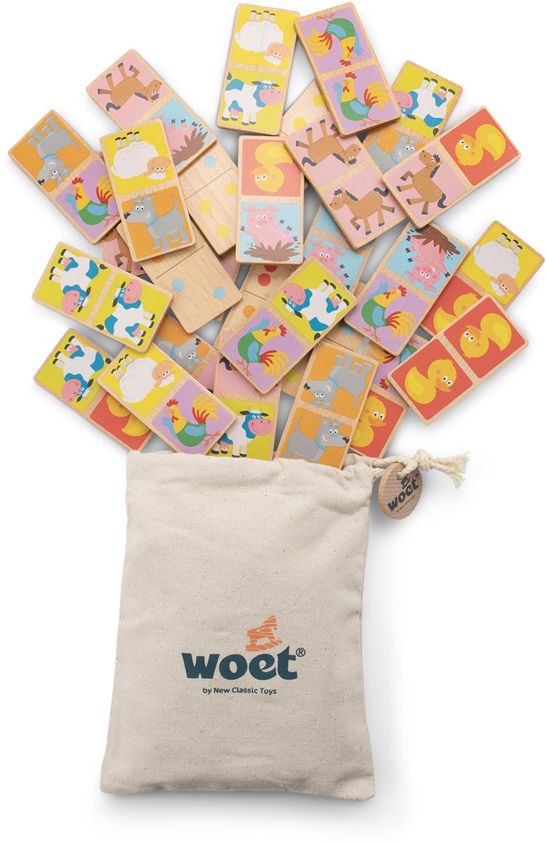 Woet® Houten Domino Spel met Dieren - Spelletjes voor Kinderen - FSC - Inclusief Opbergzak - Educatief Speelgoed - Vanaf 2 Jaar — afbeelding 3