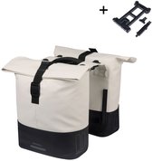 Basil Cove - Sacoche double - 28-32 litres - Avec plaque d'adaptation MIK - Hydrofuge - Détails réfléchissants - Matériau recyclé - Blanc/noir