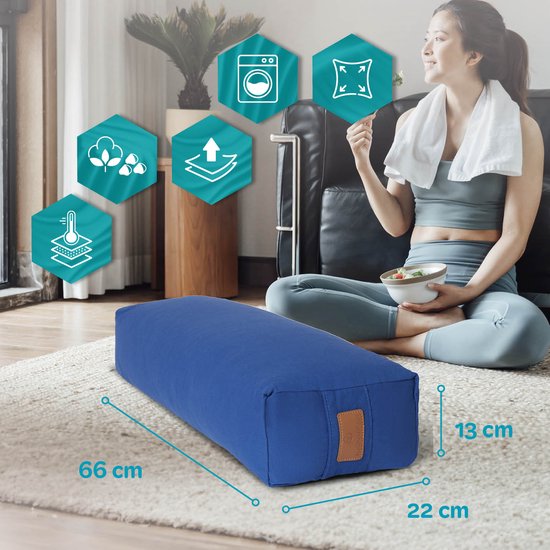 #DoYourYoga - Hoekig Yoga bolster - »Paravati« - Meditatiekussen met bio-organische boekweit schalen vulling - L67 cm & diam.13 cm - marineblauw van #DoYourYoga — afbeelding 2