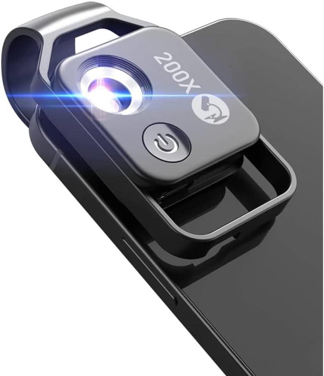 Allecto- Mini Telefoon Microscoop - Draagbaar - CPL - Lensverlichting - iPhone - Smartphones - Draagbare pocketmicroscoop - Geschikt voor verschillende merken - Zwart - 200X zoom.