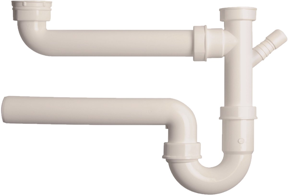 KIRCHHOFF KS Buissifon Voor Dubbele Spoelbak - Wit - 1 1/2"BI x 40 mm - Met 3/4" Apparaataansluiting