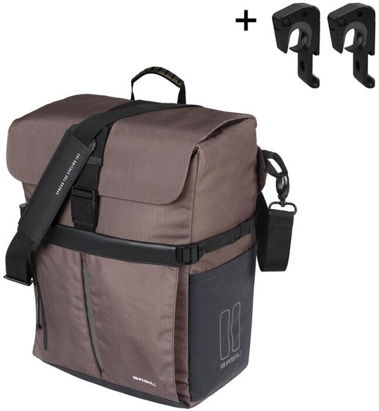 Sacoche Latérale Vélo BASIL City Shopper - Marron - Sac Bandoulière 2-en-1