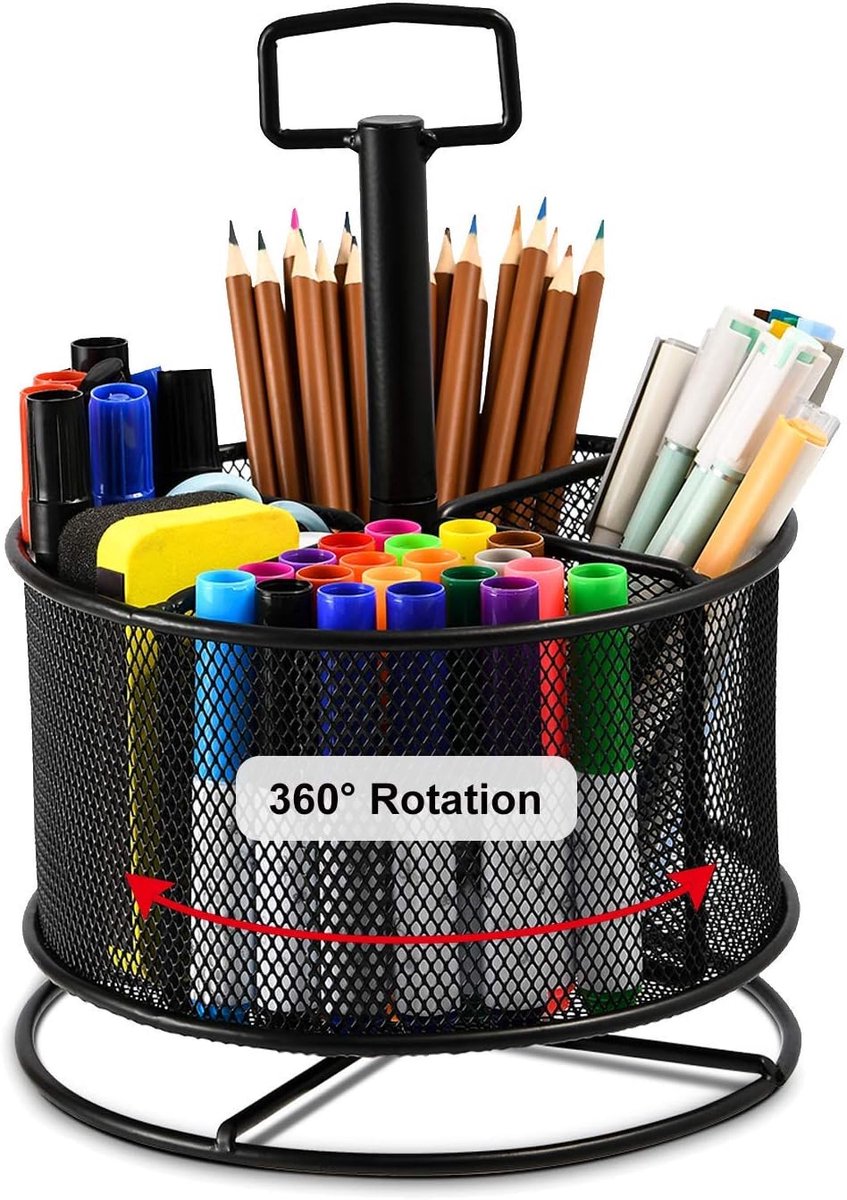360 Graden Roterende Desk Organizer met 4 Compartimenten - Multifunctionele Pennenhouder voor Thuis en Kantoor
