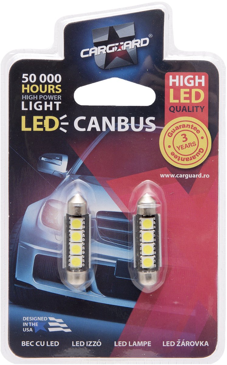 2x LED Autolamp Sofit 39mm - 72 Lumen 6000K - 4x SMD 3W 12V - Lange Levensduur 50.000u - Helder Wit Licht [50957]