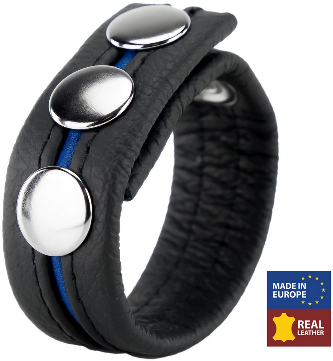 Red Leather - Verstelbare Leren Cockring - Blauw