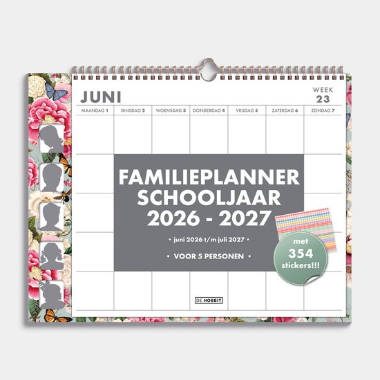 Hobbit - Familieplanner 2026-2027 - Familiekalender - Weekkalender - 1 week op 1 pagina - Insteekhoesjes voor pasfoto's - A3+ (30 x 39cm) - 5 personen - Brocante