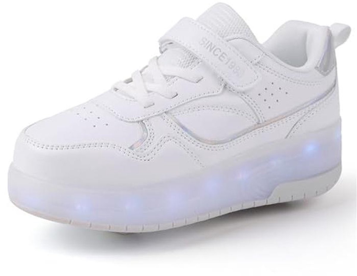 Mateju Schoenen met wieltjes voor kinderen meisjes en jongens rolschaatsen schoenen met 2 wielen 2-in-1 gymschoenen inschuifbaar voor dames en heren rollerschoenen gymschoenen Wit