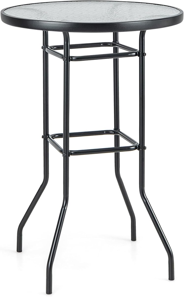 KOMFOTTEU Moderne bartafel, hoge bartafel van gehard glas, ronde tafel Ø 68 cm, smalle tafel, schiereiland keuken, metalen frame, bar voor bistrot, hoogte 97 cm, zwart