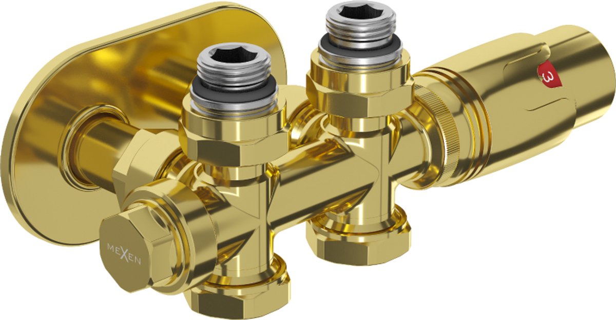 Mexen G00 thermostaatset hoek/recht met afdekkap R, Duplex, DN50, goud - W908-900-905-50