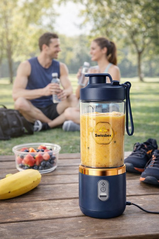 Swissbex Draagbare Mini Blender & Juicer - 400 ml - USB-C Oplaadbaar - Smoothies To Go - Donkerblauw van SwissBex — afbeelding 4