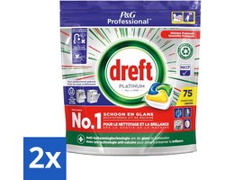 2 x Dreft Professional - Platinum All In One - Vaatwascapsules - Citroen - Antikalkaanslag - 75 Capsules - Vaatwassen - Vaatwasser - Vaatwasmiddel - Kalkaanslag - Reinigingsmiddel