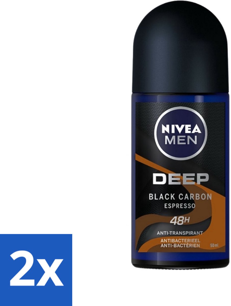 2 x Nivea - Men - Deodorant - Roller - Deep Black Carbon Espresso - 50 ml - NIVEA MEN - Anti-transpirant - Deodorant Roller - Espresso Geur - 48 Uur Bescherming