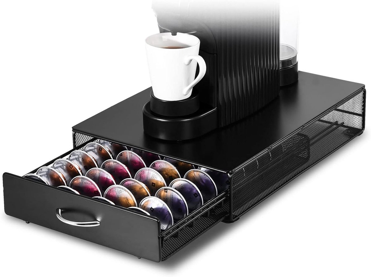 Famanu - Espresso capsulehouder met lades - Koffiecuphouder - Opbergbox geschikt voor Nespresso Vertuo cups - 40 koffiecups - Zwart