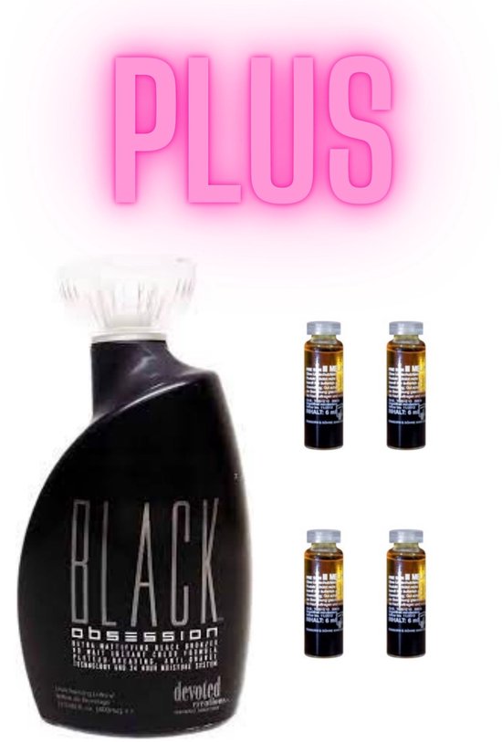 Bouteille noire de lotion Devoted Creations Black Obsession avec 4 petites bouteilles "Daytona Premium Power"