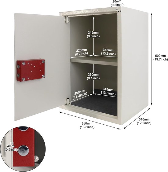 Open crème kluis met twee planken en afmetingen van 500mm hoog, 350mm breed en 310mm diep.