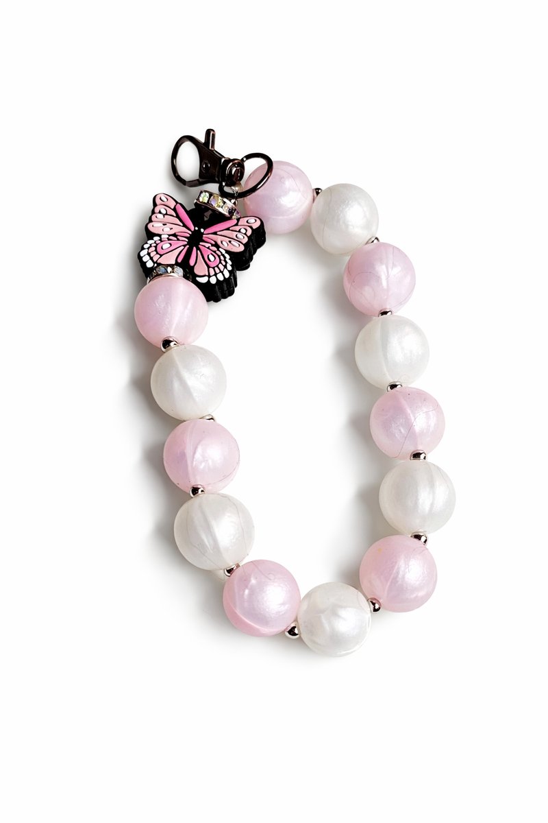 Layaan Tiny Companions – Chain – Handgemaakt – Vlinderbedel – Roze/witte kralen