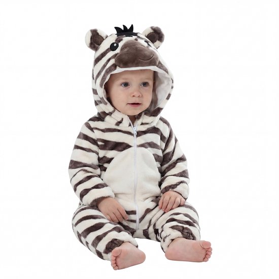 JAXY Baby Onesie - Carnavalskleding Kinderen - Verkleedkleren Jongen en Meisje - Verkleedkleding Kind - Romper - EU 74/80 (label 90) - Zebra