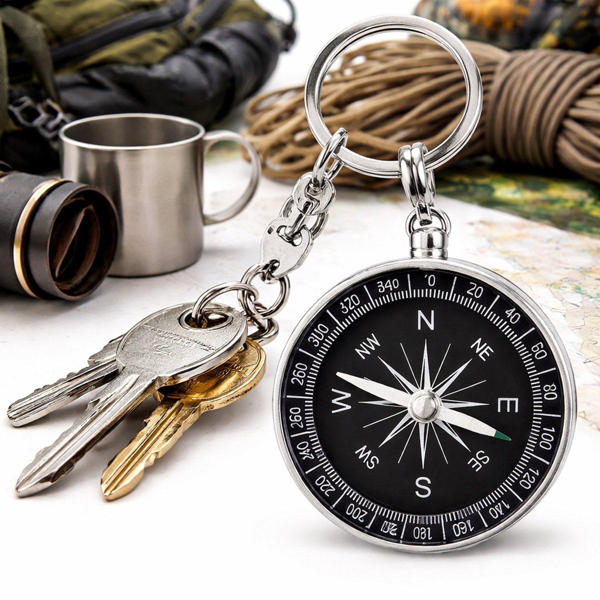 Sleutelhanger met Kompas – Luxe Mini Pocket Kompas voor Outdoor & Avontuur