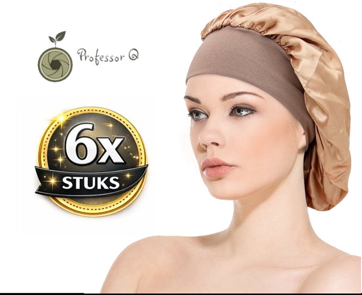 Professor Q Satijnen Slaapmuts - Slaapmuts - Satijn - Volwassenen - Dames - Satin Bonnet - Satijnen Bonnet - Met elastiek - Gold - 2 Goud - 2 Rose - 2 Zwart 6 stuks