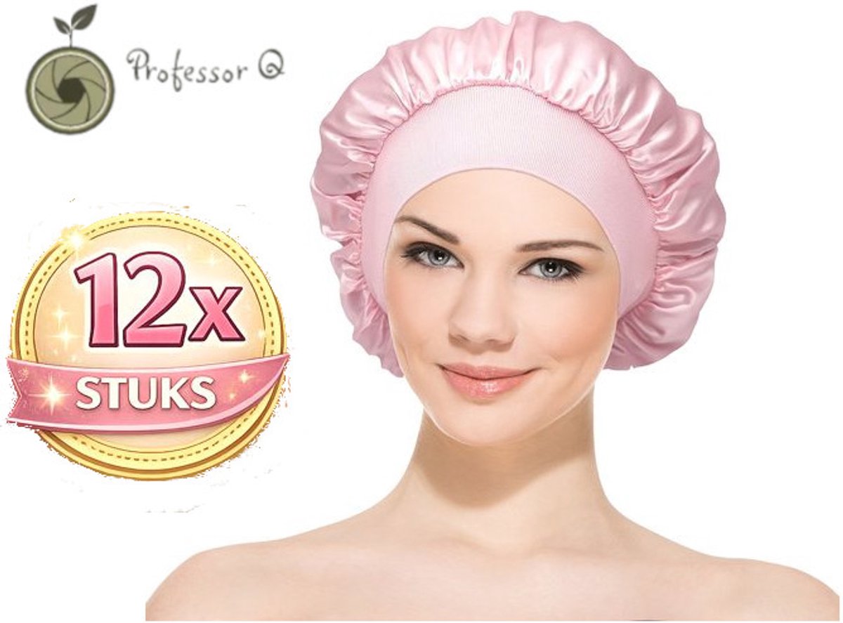 Professor Q Satijnen Slaapmuts - Slaapmuts - Satijn - Volwassenen - Dames - Satin Bonnet - Satijnen Bonnet - Met elastiek - Roze - 12 stuks