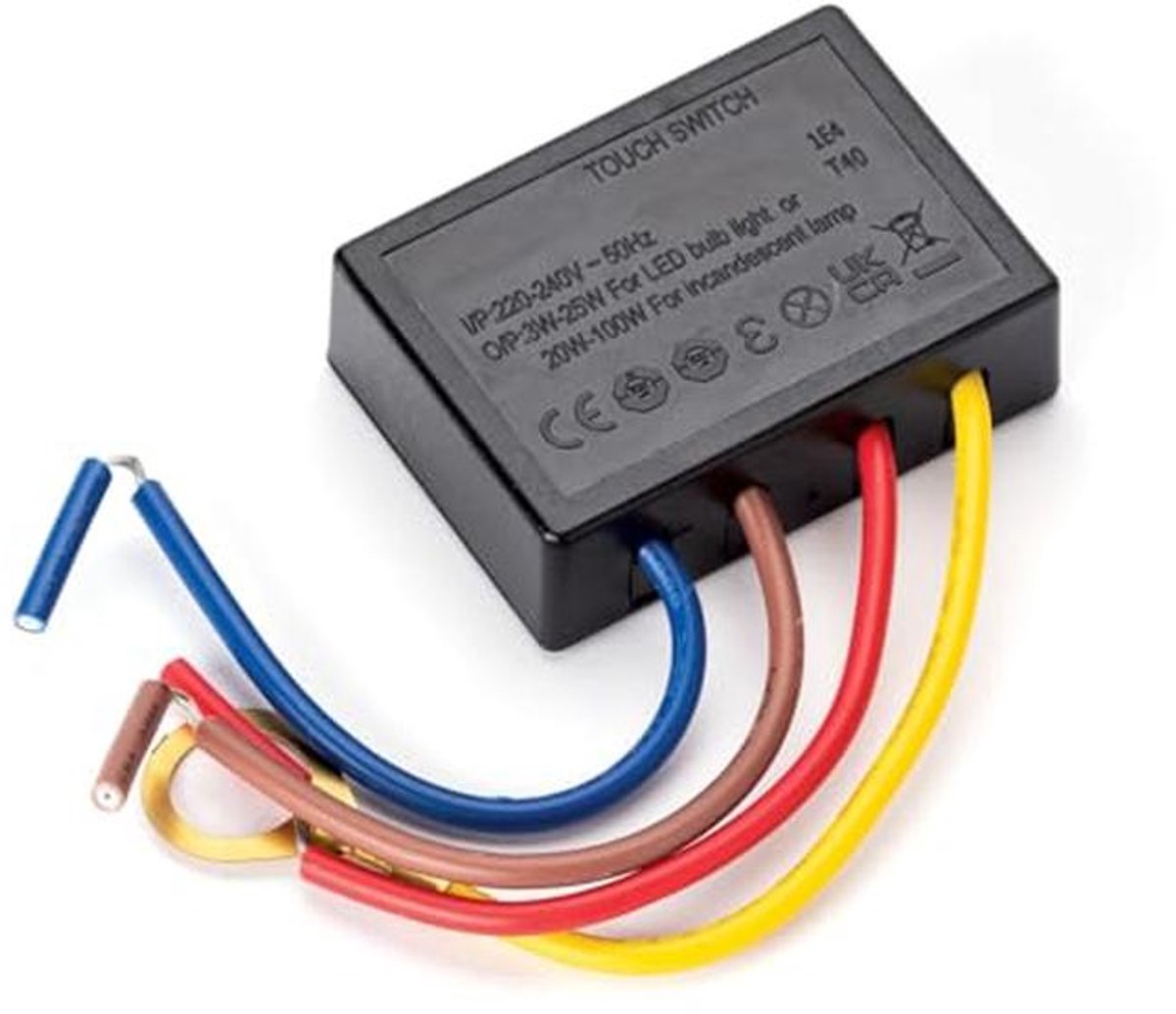Touch Dimmer Module 20-100 Watt LED voor Lampen en Armaturen - Zwart