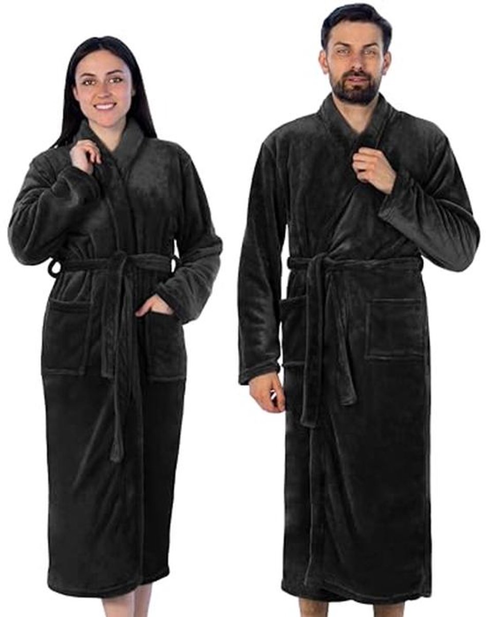 Unisex Knuffelfleece Badjas met Sjaalkraag - Lange Microvezel Jas - Maten S tot XXXL - OEKO TEX 100