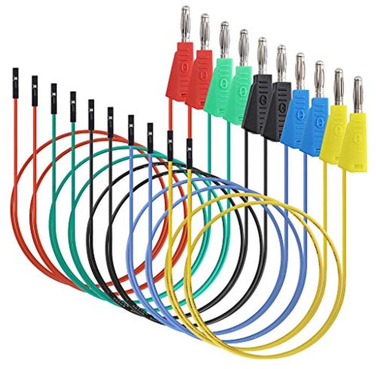 10 stuks 5 kleuren testkabels van zachte siliconen met banaanstekker (vrouwelijk) 30 cm