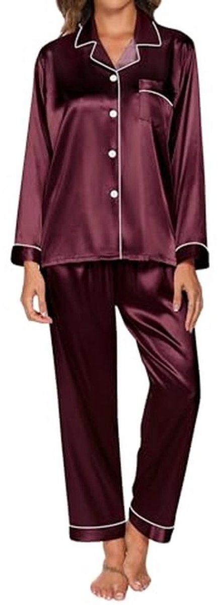 Damespyjama Set met Lange Mouwen en Knopen - Satijnen Winterpyjama voor Vrouwen