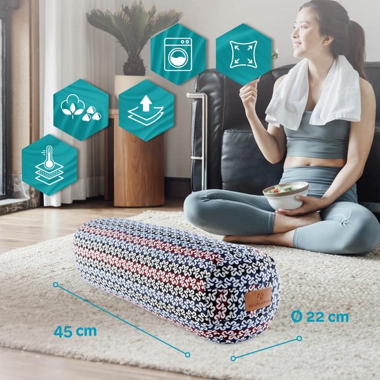 #DoYourYoga Tarik Cilinder yogabolster met bio-organische boekweit, wasbare overtrek van 100% katoen, 68 cm x 22 cm, yogakussen meditatie /zit /zafukussen voor Yin Yoga van Merkloos — afbeelding 4