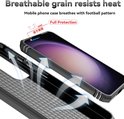 Coque de téléphone noire avec support annulaire et flux d'air pour la dissipation de la chaleur.