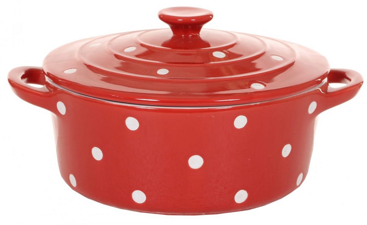 Isabelle Rose Home Ovenschaal met Deksel – Grote Ronde Keramische Schaal – Rood met Witte Stippen – Ø30 cm – Oven-, Magnetron- en Vaatwasserbestendig