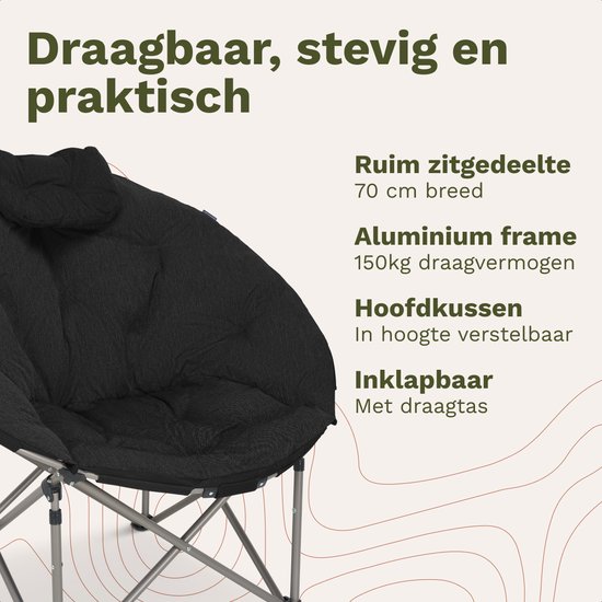 TRVLMORE Campingstoel XL - Opvouwbaar - 150KG Draagvermogen - Incl. Draagtas - Klapstoel - Kampeerstoel - Vouwstoel - Zwart van Merkloos — afbeelding 3
