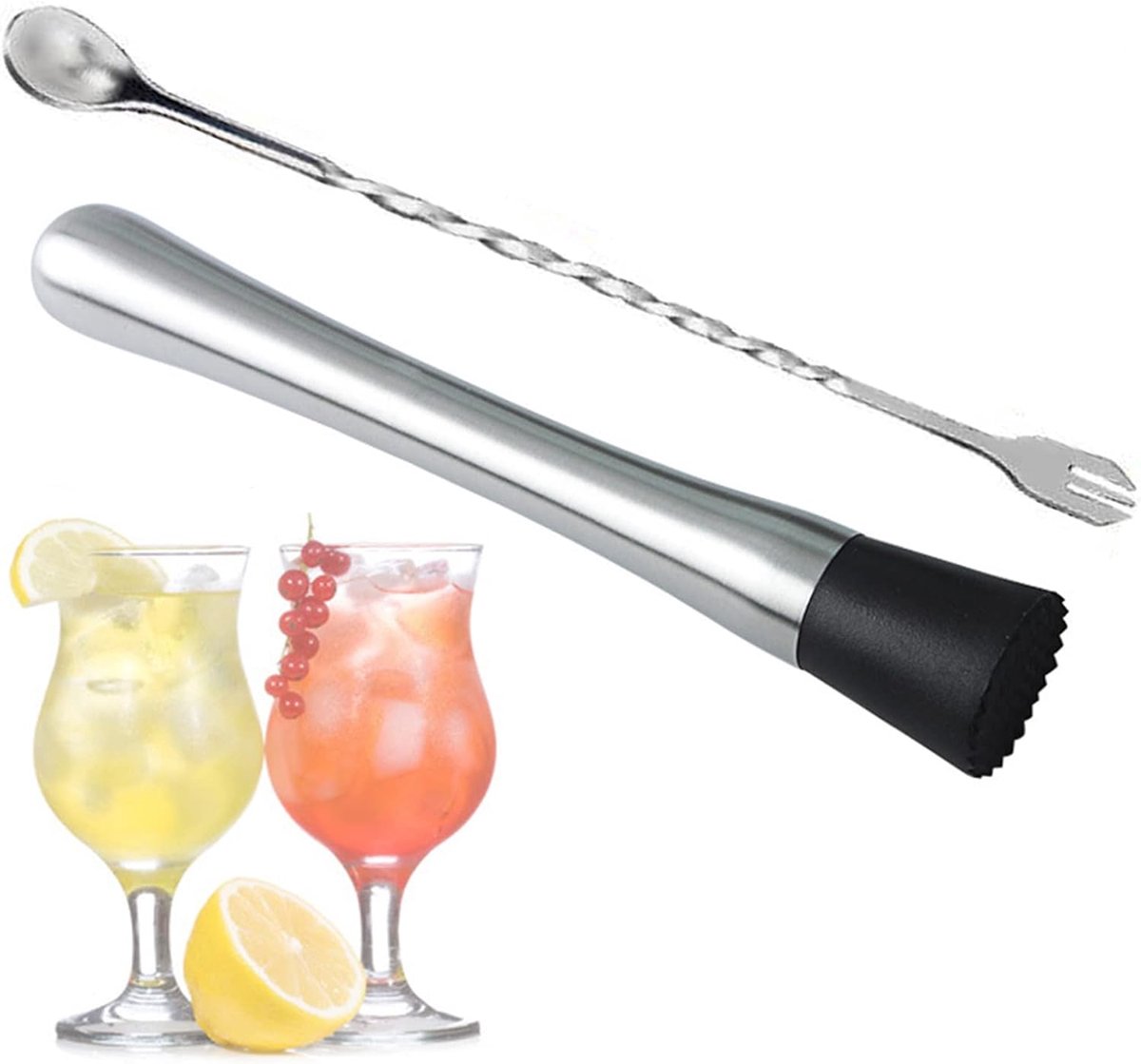 Cocktailstamper Roestvrij Staal met Geribbelde Nylon Kop voor Cocktails en Dranken