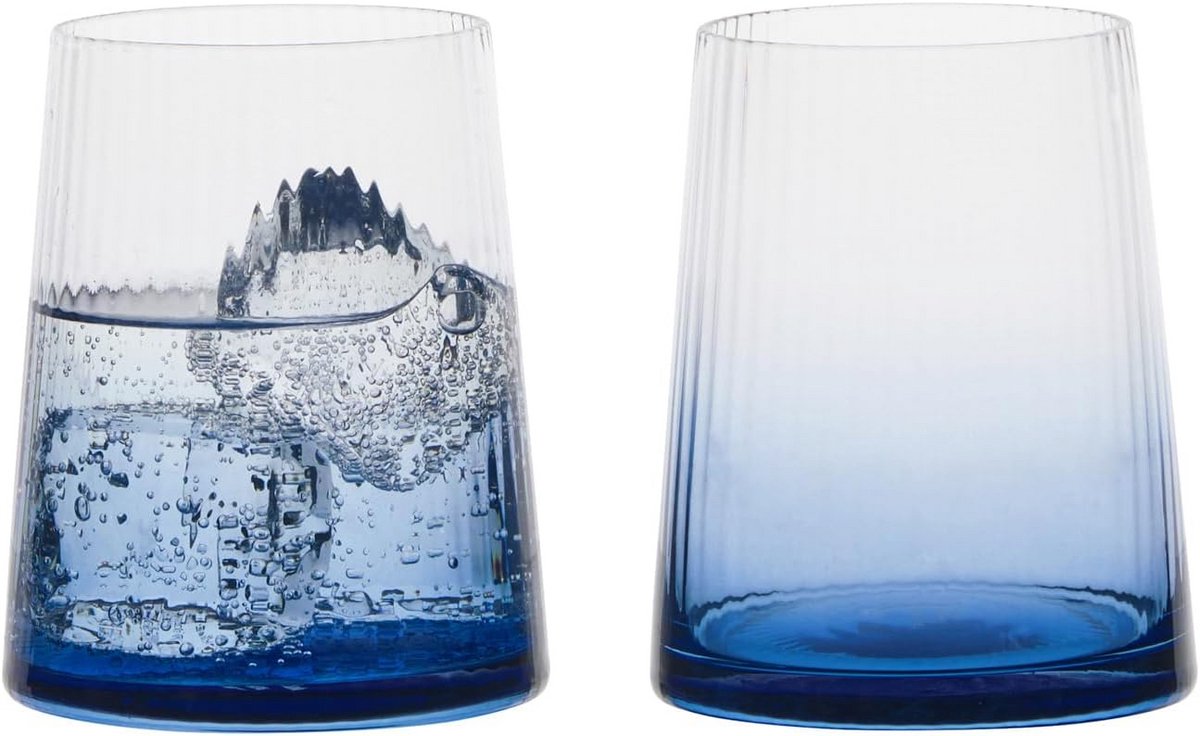 Set van 2 Blauwe DOF Tumblers - Elegante Dubbele Old Fashioned Glazen met Ombre Effect