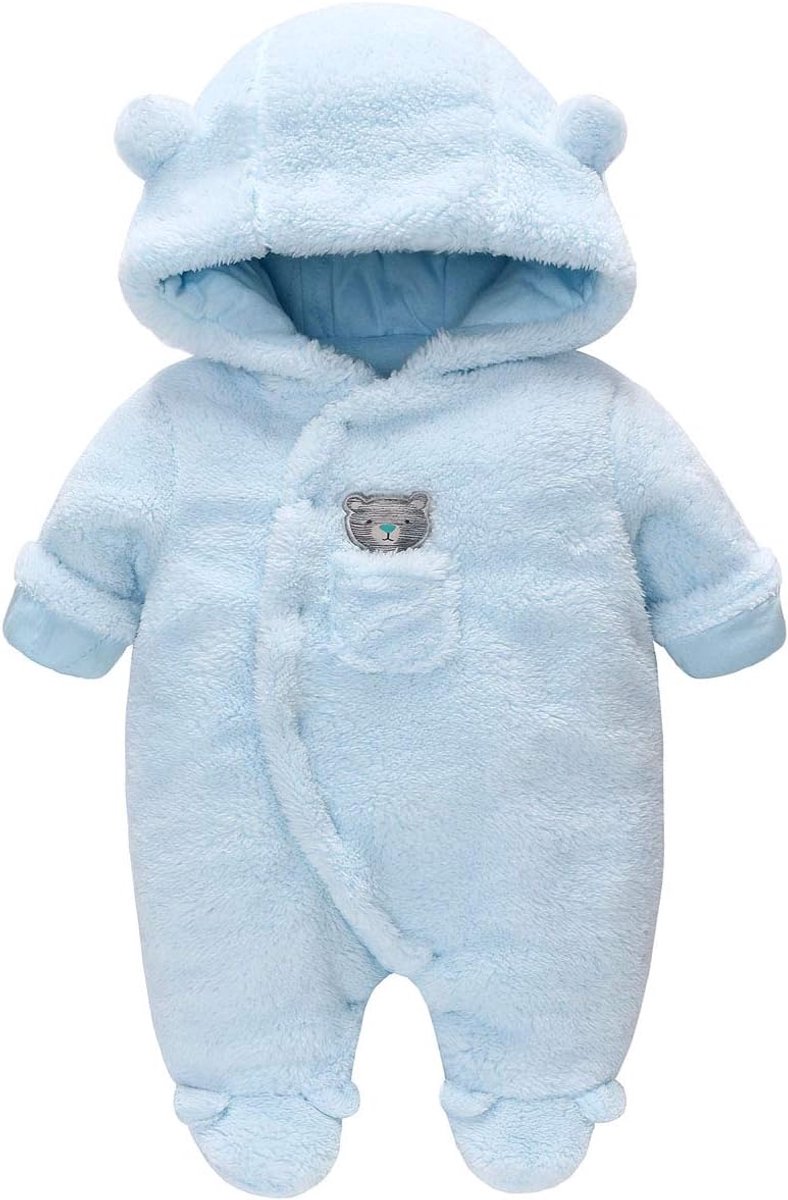 Warme Fleece Voetjespak met Capuchon voor Pasgeboren Baby's