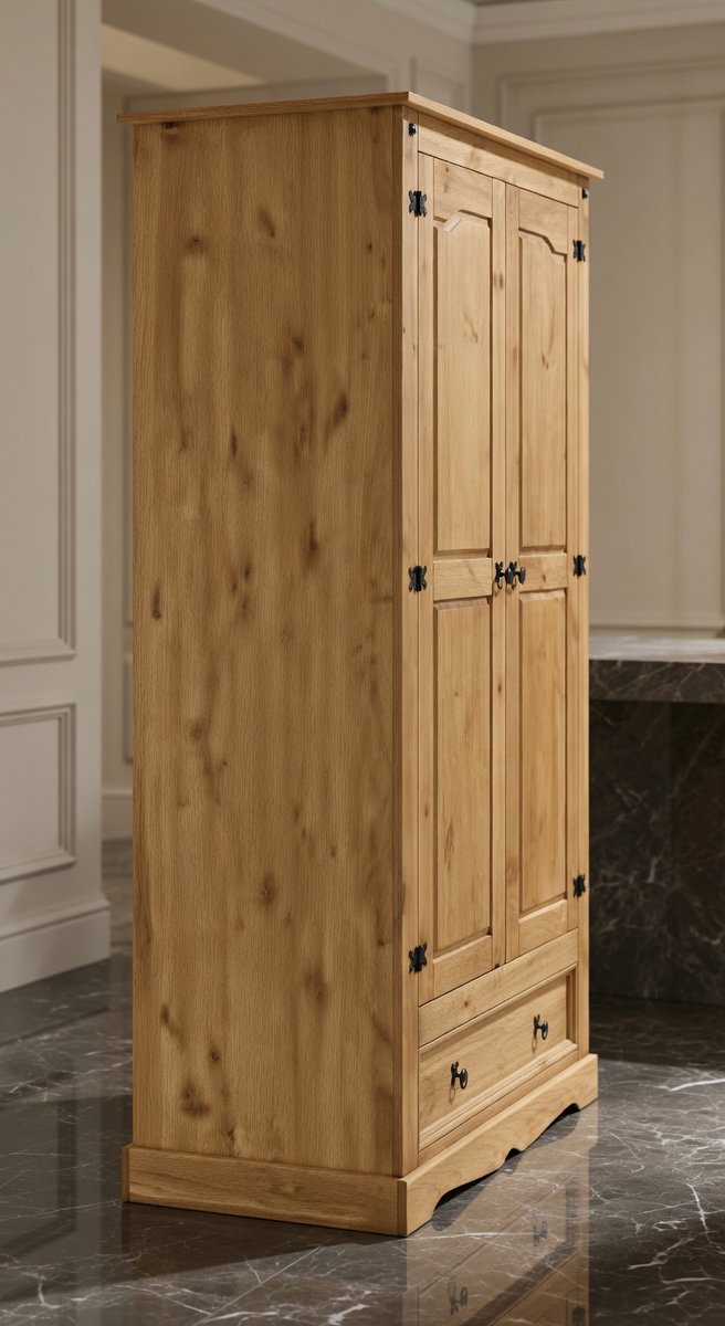 Mexico Luxe Massief Grenen Garderobekast 100x190x56 cm met Lade en Kledingstang – House & Graden